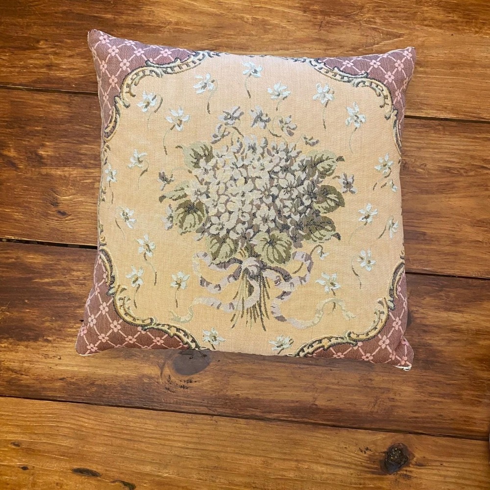 Vintage Custom Tapestry Throw Pillow Cottagecore Floral French Country 18x18"